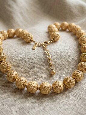 Vintage Monet 1970s,Gold Filigree Choker And Button Earring Set,